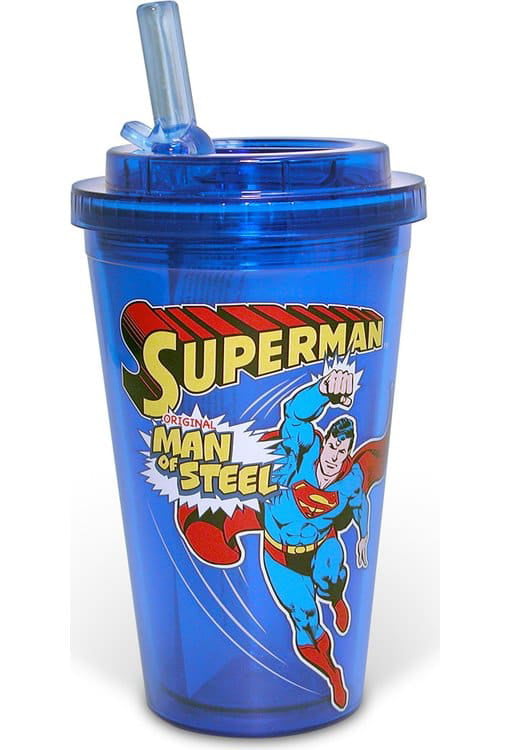 Superman The Man of Steel with Chains Plastic 16 oz.Travel Cup with Straw 