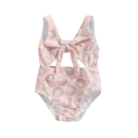 

Bagilaanoe Toddler Baby Girls One-piece Swimwear Sleeveless Floral/Shell Print Hollow Bathing Suit 6M 9M 12M1 8M 24M 3T Kids Summer Beachwear