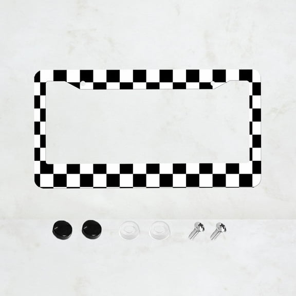 Black and white squares License Plate Frame, Cute License Plate Frames Pink Tropical Car Plate Frame Holder Cover for Women Men with 2 Holes,12x6 Inches