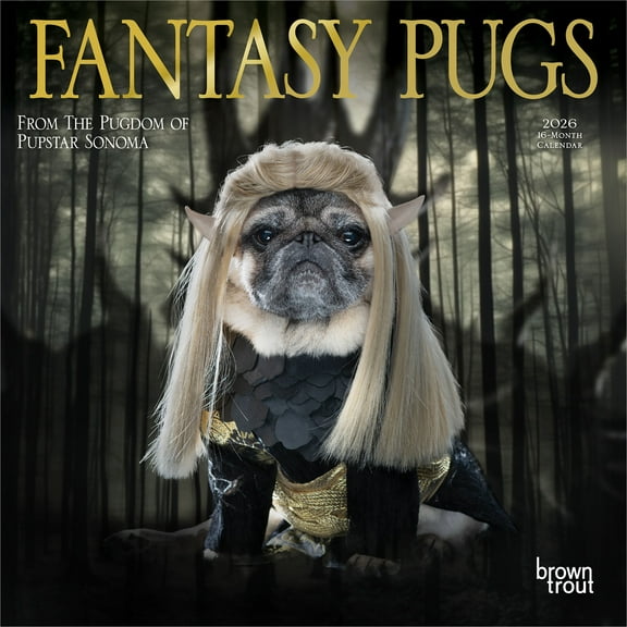 Fantasy Pugs OFFICIAL | 2026 7x14" (Hanging) Mini Wall Calendar | BrownTrout