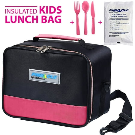 INSULATED LUNCH BOX - PINNACLE Insulated Lunch Bag For Kids, Girls, Boys, Toddlers - Thermal Reusable Lunch Tote - School Lunch Bag With BONUS GEL ICE PACK And MATCHING CUTLERY - 2 Way Zipper - (Best Toddler Lunch Box)