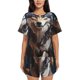 thumbnail image 1 of Fotbe Oil Painting Tribal Wolf Conjunto de Pijama Estampado para Mujer, 2 Piezas, Ropa de Dormir con Camiseta de Manga Corta y Shorts Suaves-XX-Large, 1 of 6