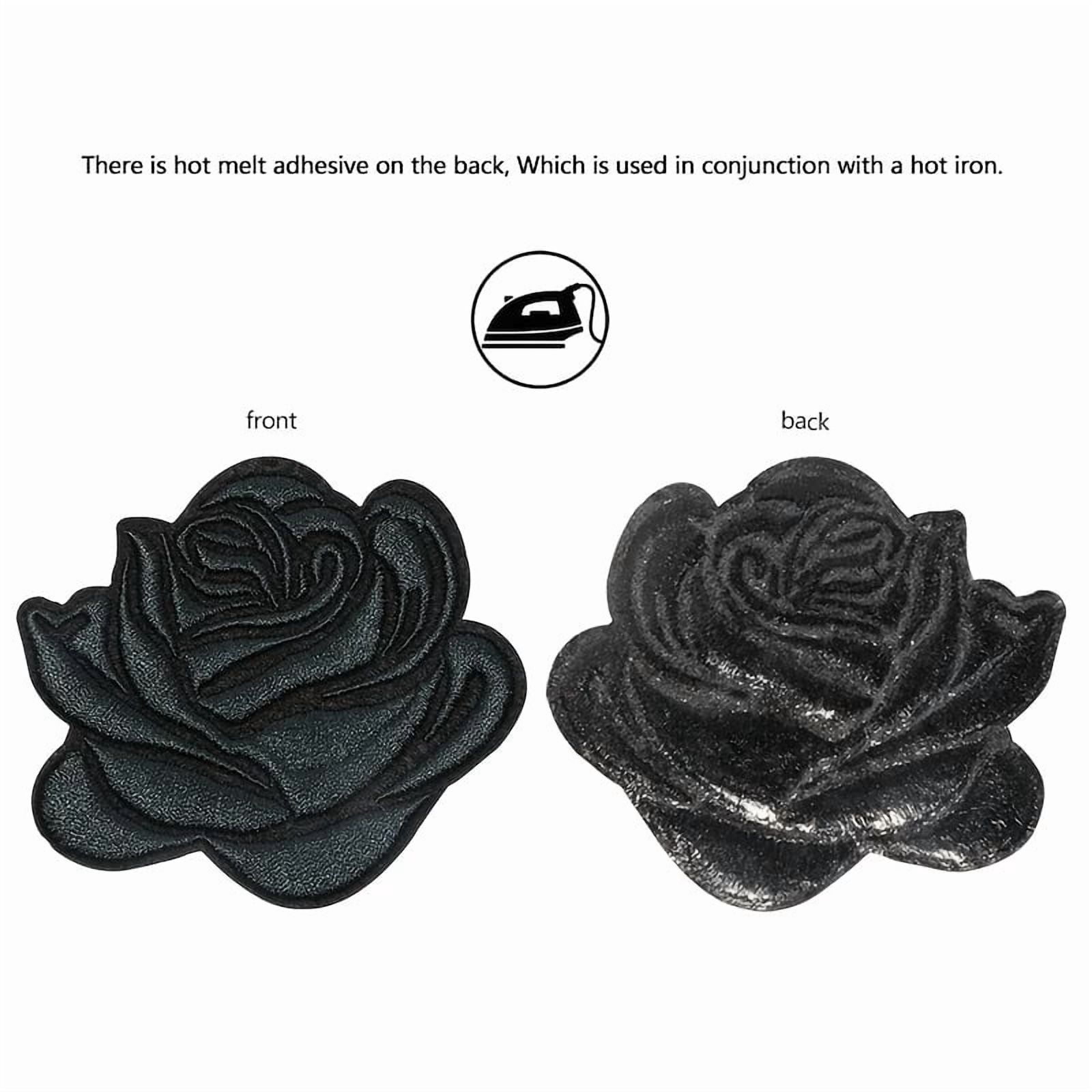 2pcs Black Rose Embroidered Patches - Iron-On/Sew-On Appliques for DIY Clothing, Bags, Hats & Backpacks