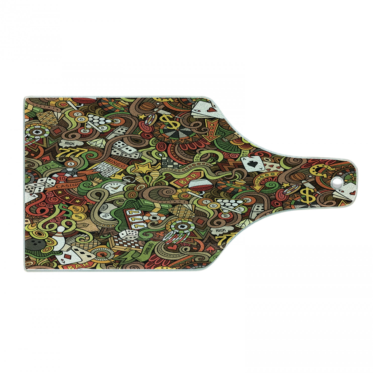 Multicolor Rectangular Tempered Glass Cutting Board with Doodle Art