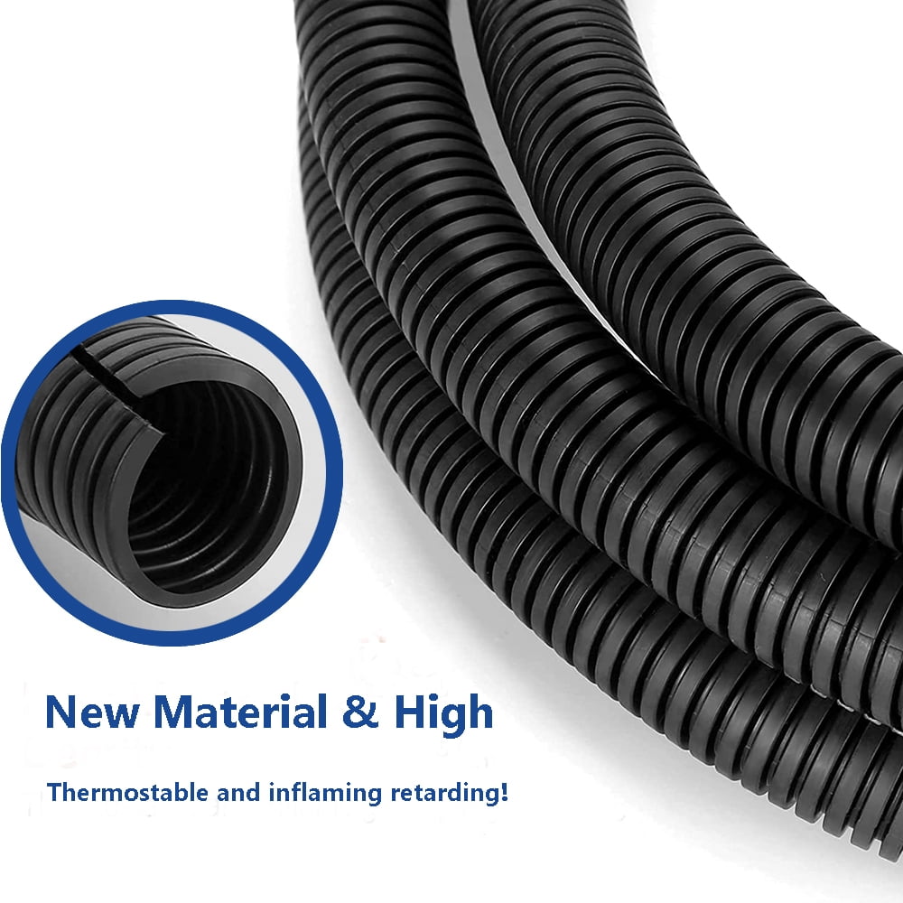 Split Conduit Cable Protection Split Loom Tubing – Black Corrugated Wire Conduit For Cable Protection ...