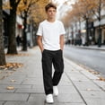 thumbnail image 3 of WDWYY Boys Pull On Cargo Pants Durable Relaxed Fit Straight Leg Elastic Waist Casual Pants with Multi Pockets Black 11-12Y, 3 of 5
