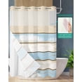 thumbnail image 2 of No Hook Shower Curtains with Snap in Liner, Vintage Wood Grain Fabric Shower Curtain, Farmhouse Abstract Ombre Blue Geometric Double Layers & See-Through Top Window Bathroom Curtains 60''x72'', 2 of 6
