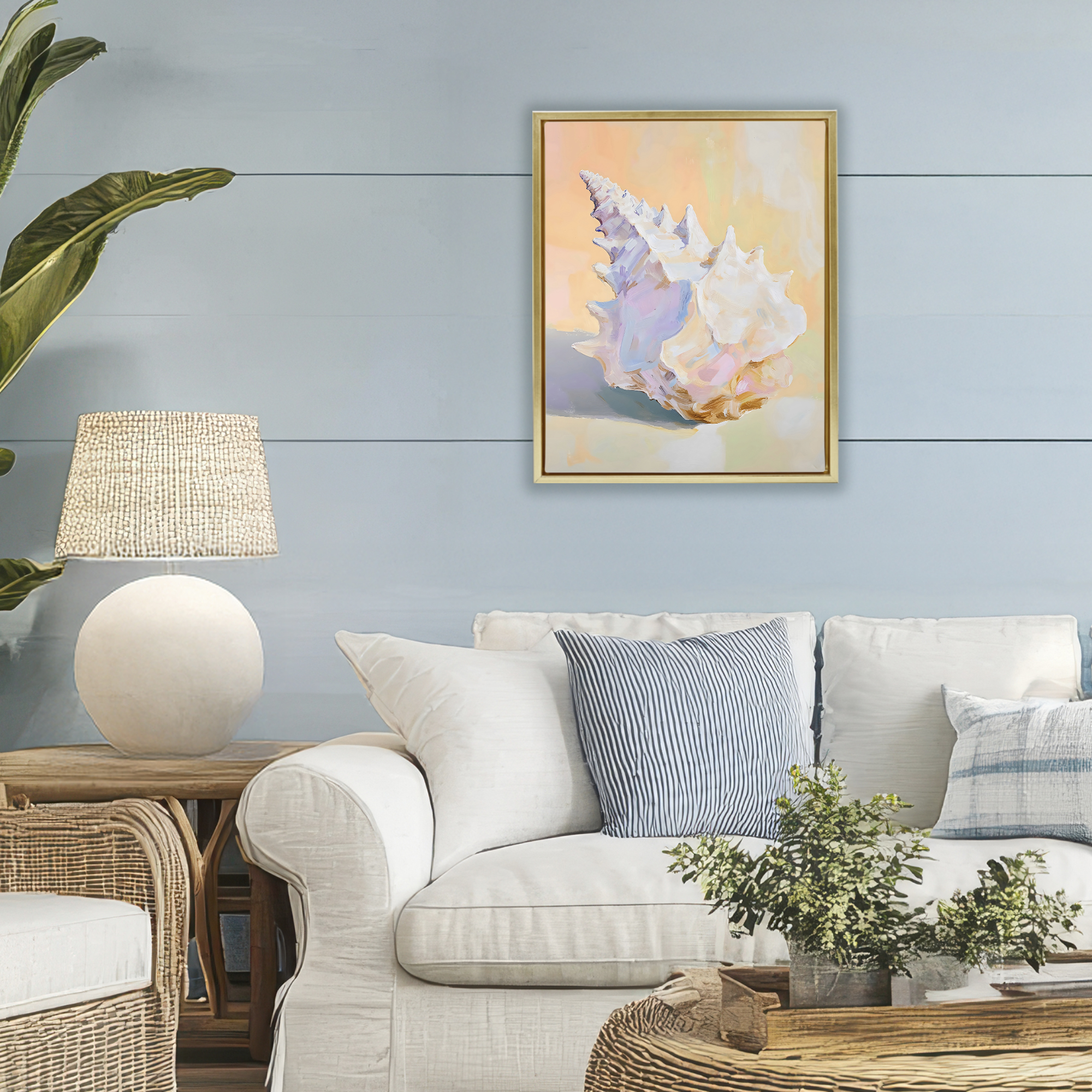 Stupell Industries Vintage Shell in Pastel Light Gold Framed Floater Canvas Wall Art, design by The Prints Vibe
