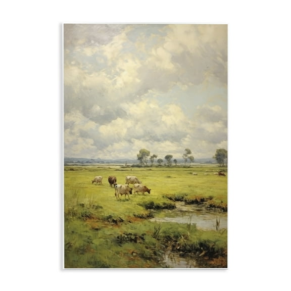 Stupell Industries Grazing Cows Countryside Landscape Painting Unframed Art Print Wall Art, 10 x 15
