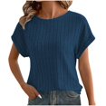 thumbnail image 4 of Sakmal Solid Womens T Shirts Knitted Cap Short Sleeve Crew Neck Casual Relaxed Fit Womens Summer Tops, 4 of 9