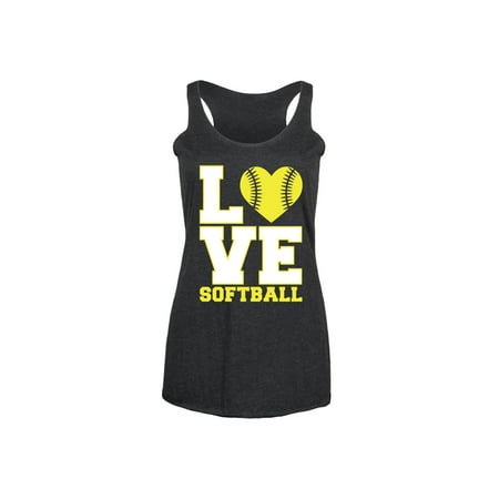 Baseball Softball Tank Top - Love Softball, Stacked - Ladies Triblend Racerback Tank