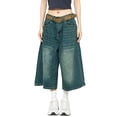 thumbnail image 3 of VBVC Women's High Waist Wide Leg Culotte Jeans,Washed Vintage Cropped Denim Pants For Women,Ladies Y2K Stretchy Streetwear Jeans with Pockets,Blue,S-3XL, 3 of 7