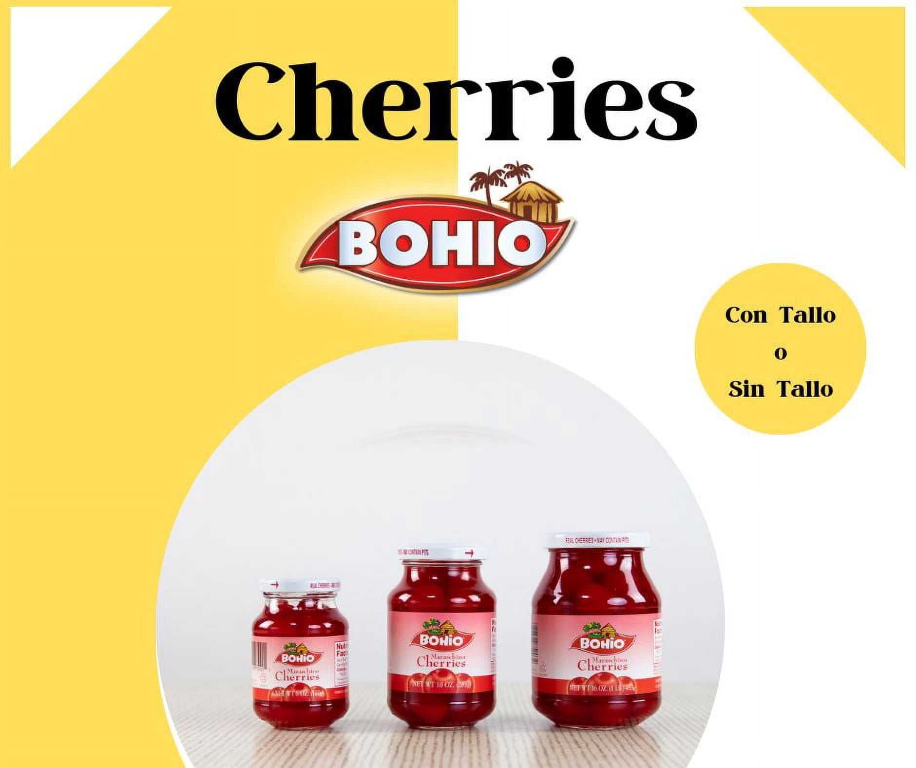 Bohio Maraschino Cherries with Stems, 5 Cal Fat Free Sodium Free, About 18 Count, 6oz Jar