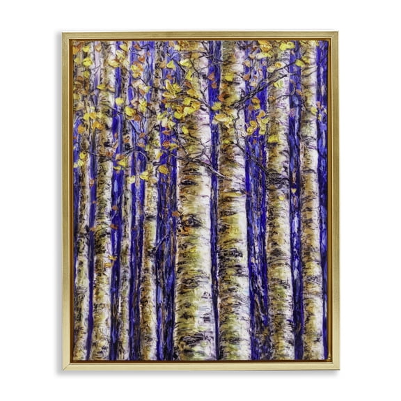 Stupell Industries Contemporary Birch Trees on Blue Gold Floating Frame Canvas Art, 17 x 21, by Lena Owens