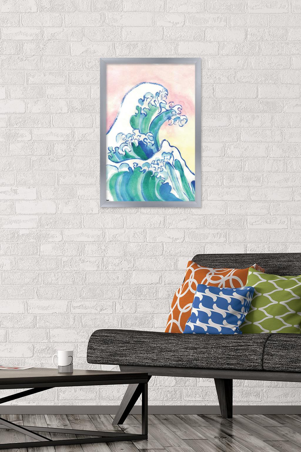 Watercolor Waves Wall Poster, 14.725" x 22.375" Framed