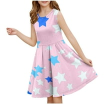 Teens Summer Dress Kids Girl Star Printed Sleeveless Sundress Dresses for School Party Vacation Outfit 3-14Y