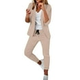 thumbnail image 2 of Jinhomg Business Suits for Women Plains Solid Open Front Blazer Jackets with Drawstring Waist Jogger Pants 2 Piece Casual Office Suits Khaki M, 2 of 4