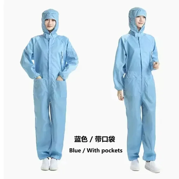 ZHaobin Coveralls Breathable Safety Clothing Work Dustproof Anti-static Spray Paint Clothes Sanitary Protection Jumpsuit Hazmat Zip Suit (Blue with Pockets,L)