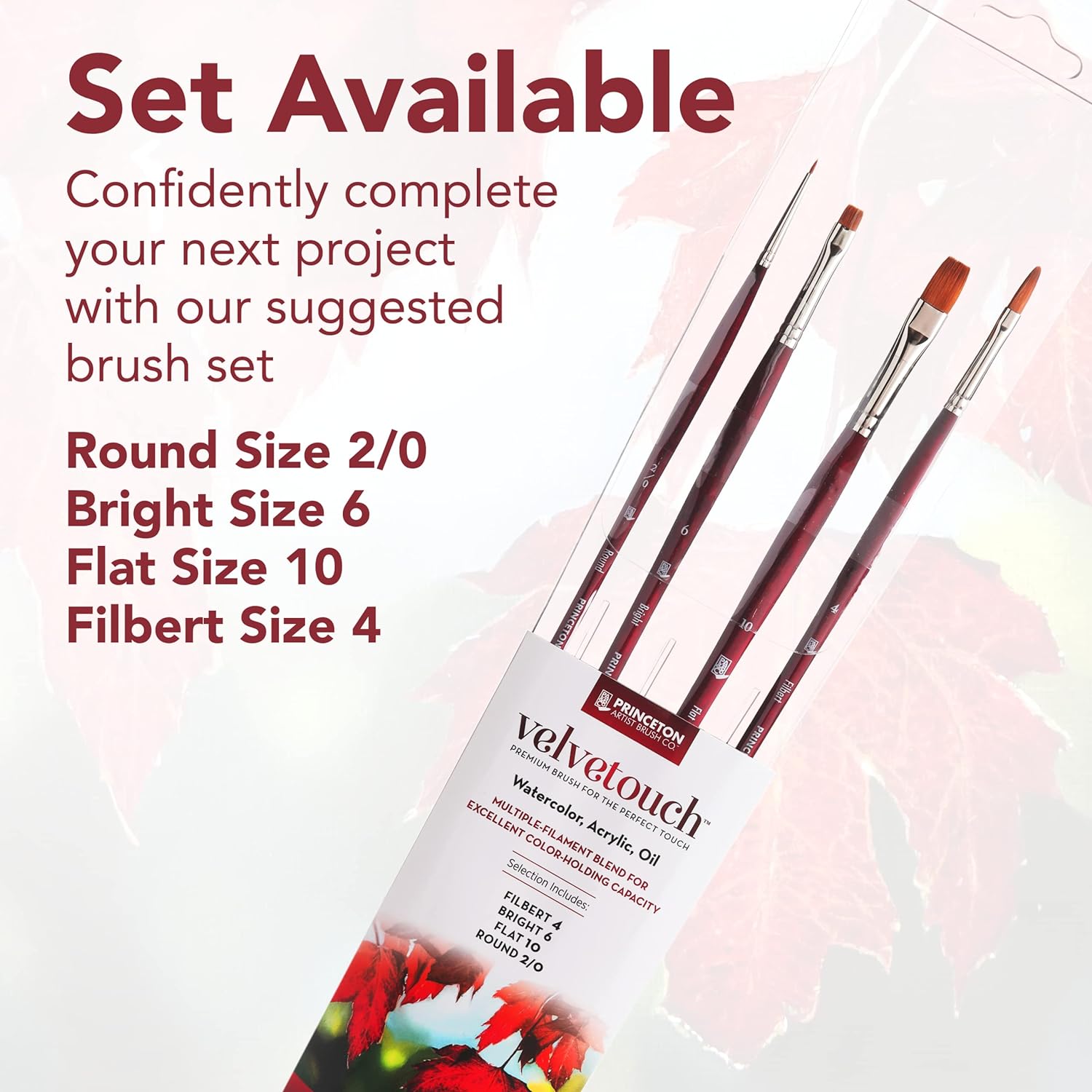 Princeton Velvetouch Series 3900 Brushes - Set of 4, Long Handle