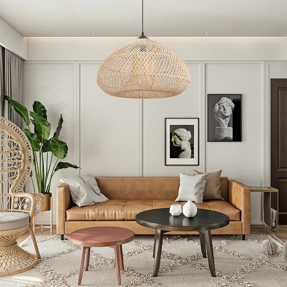 UEEYAC Trendy Rattan Pendant Light Wabi-sabi Style Retro Southeast Asian Chandelier