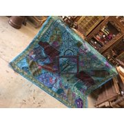 Mogul Zardozi Tapestry Embroidered Patchwork Boho Decor Blue Throw Wall Hanging 90X 80