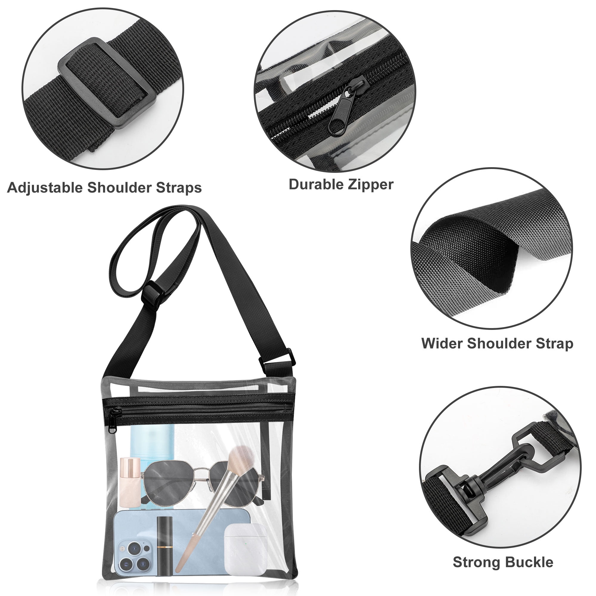  Clear Crossbody Bag Stadium Approved, TPU Shoulder Bags With  Adjustable Strap, Zipped Pockets for NFL, NBA, Sports, Concert : Sports &  Outdoors