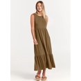 thumbnail image 5 of Women Summer Casual Sleeveless Crewneck Sundress Aline Flowy Tiered Maxi Long Beach Dress Vacation Outfits Khaki L, 5 of 8