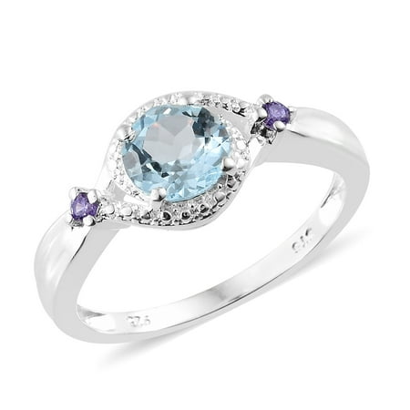 Topaz Zircon Ring - Statement Ring 925 Sterling Silver Sky Blue Topaz Cubic Zircon Purple Gift Jewelry for Women Cttw 1.3