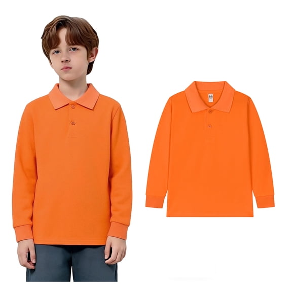 Boys Polo Shirts Long Sleeve Boys Orange Button down Shirt Collared Shirt School Uniform Boys Clothes Size 6-7 Years