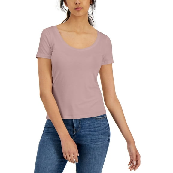 International Concepts Womens Scoop Neck T-Shirt Pale Mauve M