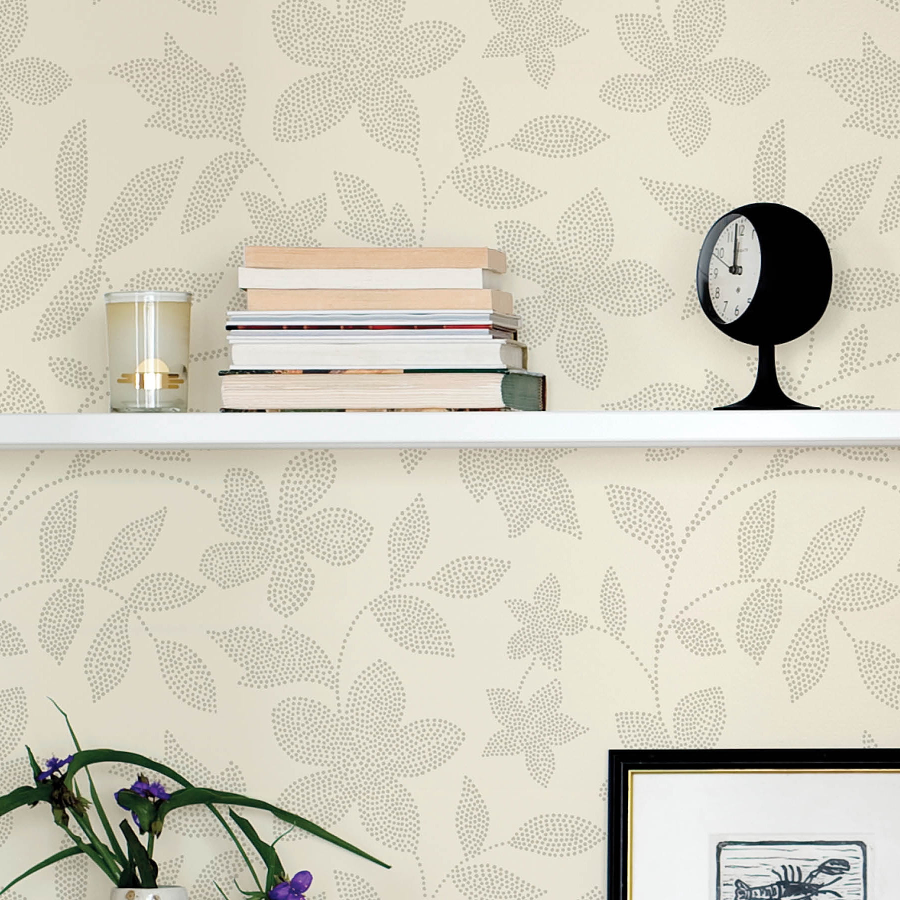 Mainstays Beige Dot Botanical Peel and Stick Wallpaper 30.75 Sq. ft, 1 Count