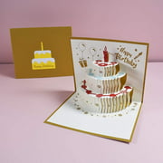 Package Birthday Cards, 3D Pop Up Birthday Cake Carved Greeting Cards with Envelopes DIY Blessing Cards Birthday Gift