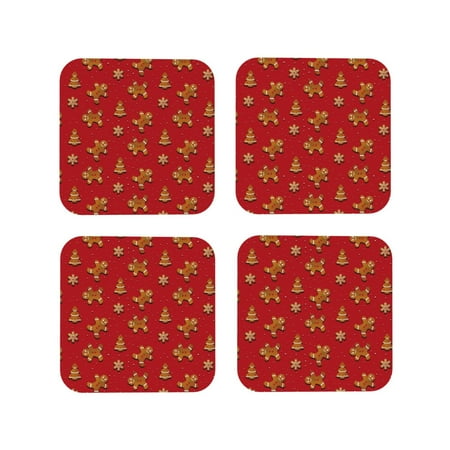 

Vsdgher Gingerbread Man Leather Coasters for Drinks Durable Drink Coasters 4 Set for Tabletop Protection Luxurious Home Décor and Housewarming Gift-Square