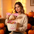 thumbnail image 4 of Sahpxhe Halloween Basket Handheld Bow Embroidered Candy Bag Gift Bags,Pumpkin Ghost Bucket Tote for Trick-Or-Treat,Party Decor and Storage,12.2x6.50in Pink-B, 4 of 6