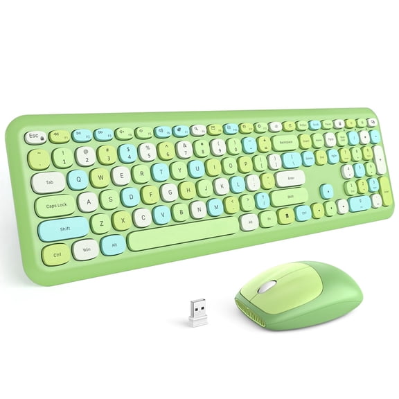 Wireless Keyboard and Mouse Combo - 2.4G Full-Sized Cute Colorful Retro Keyboard