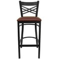 thumbnail image 4 of 2 Pk. HERCULES Series Black ''X'' Back Metal Restaurant Barstool - Burgundy Vinyl Seat, 4 of 8