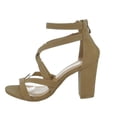 thumbnail image 2 of Women's Ankle Strap Open Toe Chunky High Heel Cross Strap Sandals Dress Shoes TAN 9, 2 of 5