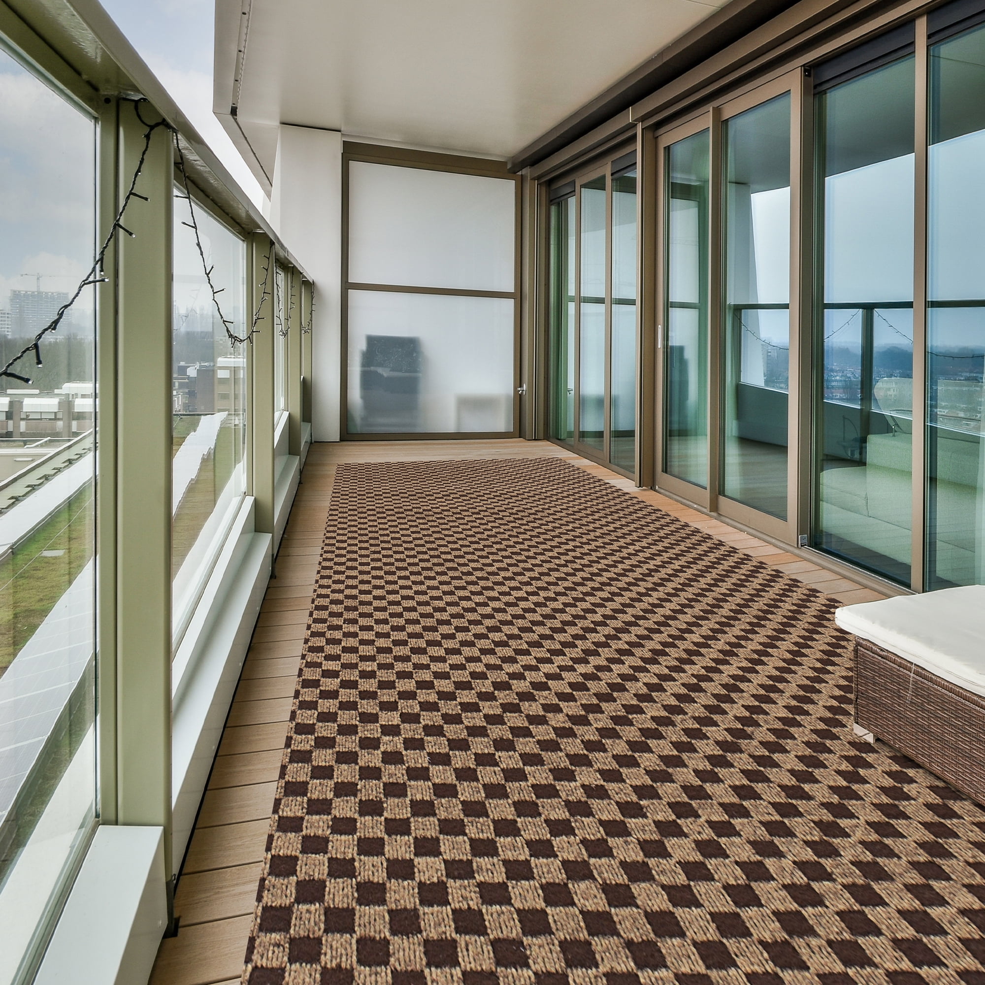 Koloko Outdoor Runner Rug Indoor Non-Slip Area Rugs Custom Size Carpet Runners with Rubber Backing Mat for Hallway Kitchen Entryway Garage Laundry Check Brown, 2ft x 17ft