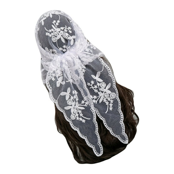 Flower Headband Lace Wedding Scarf Embroidered Lace Triangle Scarf Elegant Scarf Shawl Prayer Veil Church Hijab