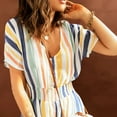 thumbnail image 2 of Aayomet Womens Jumpsuits Casual Womens Summer Fashion Elastic Waist Striped Print V Neck Button Short Sleeve Jumpsuit,Yellow S, 2 of 5