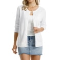 thumbnail image 4 of QUALFORT Women’s 100% Cotton Lightweight Button-Front Cardigan Sweater，crew neck Long Sleeve Knit, 4 of 6