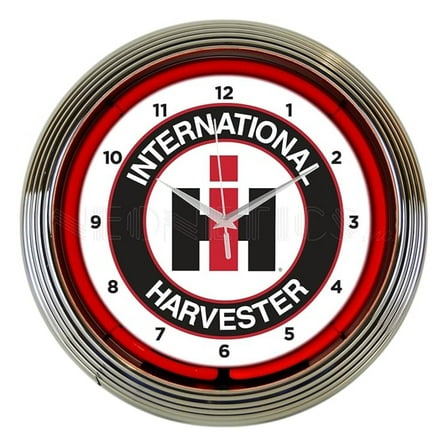 International Harvester Neon Clock - 15 Inch Retro Wall Clock with Red Neon Accent - Indoor Decorative Clock Powered by Adapter & Battery