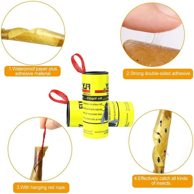 Wattne 16PCS Sticky Fly Strips, Fly Paper Strips Roll Hanging, Fly Tape Fly  Traps Ribbon, Fungus Gnat Mosquito Tape Fly Catcher Killer Indoor&Outdoor 