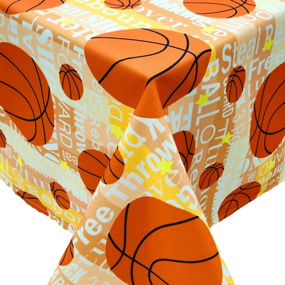 Passion for Basketball Collection 60"x90" Printed Tablecloth with Table Weight Set (Wooden Background)