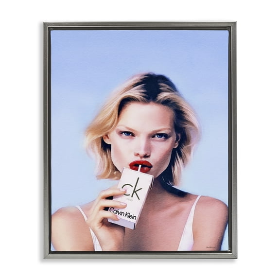 Stupell Industries Glam Girl with Fashion Drink Gray Floating Frame Canvas Art, 25 x 31, by Amanda Greenwood