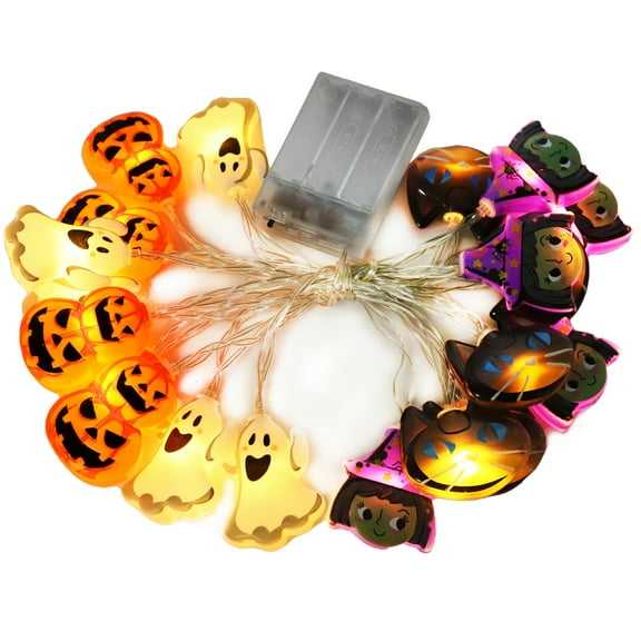 IMVE Halloween Lights, Pumpkin, Witch, Ghost, Black Cat, 20ft 40 LED String, Battery Operated, 2 Modes, for Halloween, Party Decor, Warm White