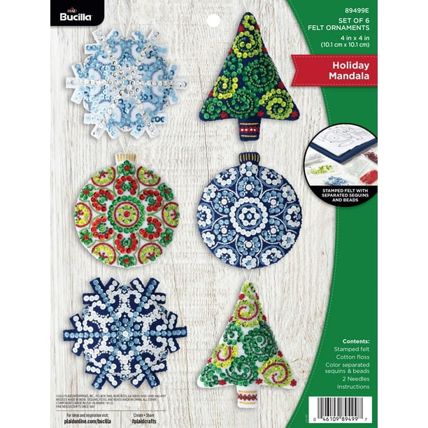 Bucilla Christmas Ornament Kit, Felt Applique, Mandala Christmas, Set ...