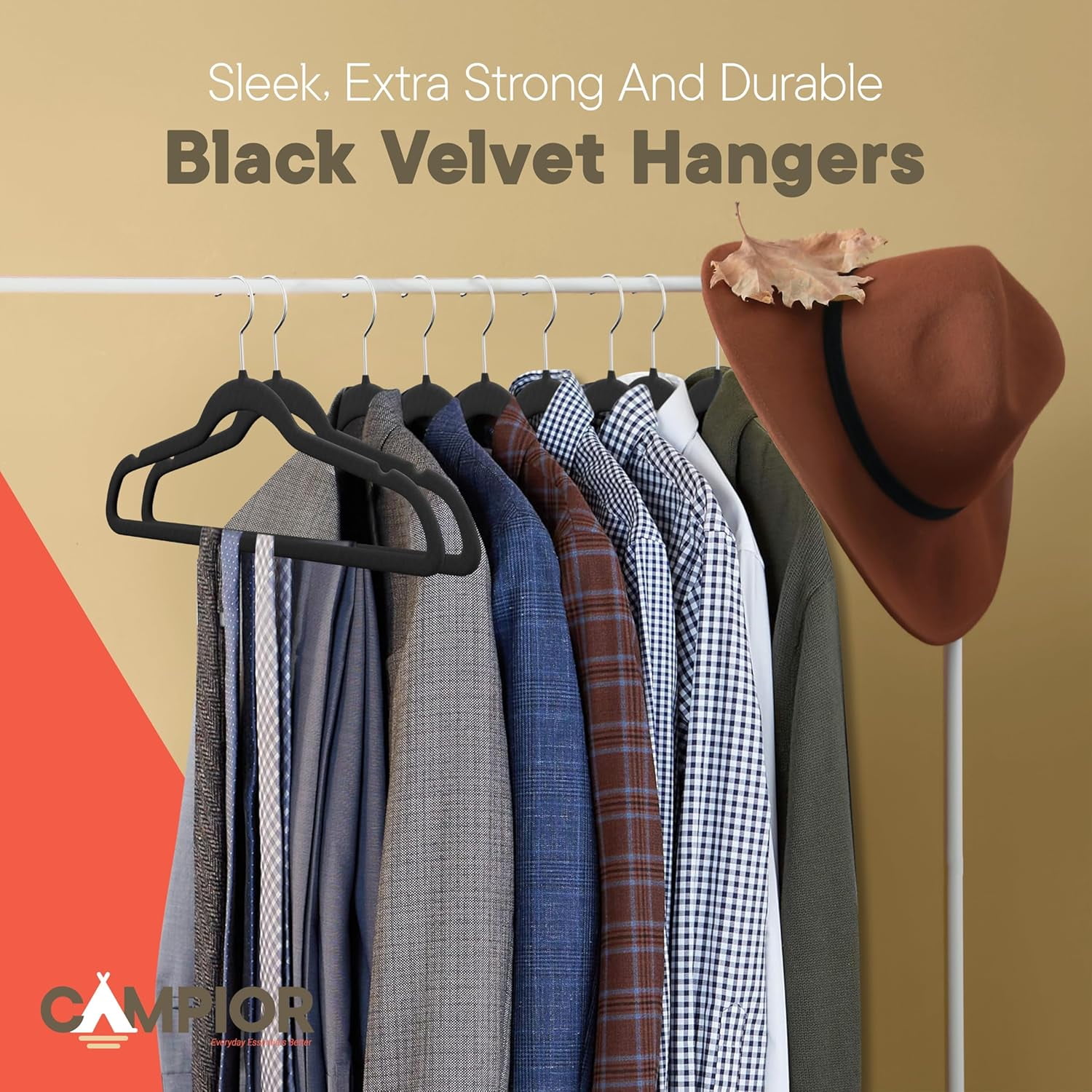 Black Velvet Hangers 5 Pack – Heavy-Duty 10 lbs Capacity, 360° Swivel Hook, Non-Slip & Space-Saving Design – Smooth Velvet Finish for Crease-Free Clothes & Effortless Closet Organization