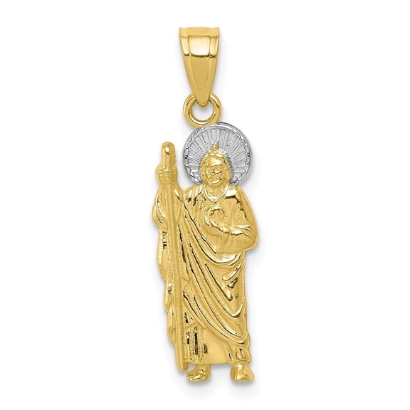 10k Yellow Gold and Rhodium Saint Jude Charm - .8 Grams - Measures 25x6mm Wide