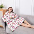 thumbnail image 5 of Oversized Wearable Blanket Hoodie,White Pink Butterfly Flower Pattern Sherpa Blanket Hoodie with Super Pockets,Super Warm Fuzzy Pullover for Women & Men, 5 of 6